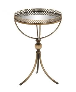 Grayson Lane Traditional Gold Brass Iron with Mirror Round End Table
