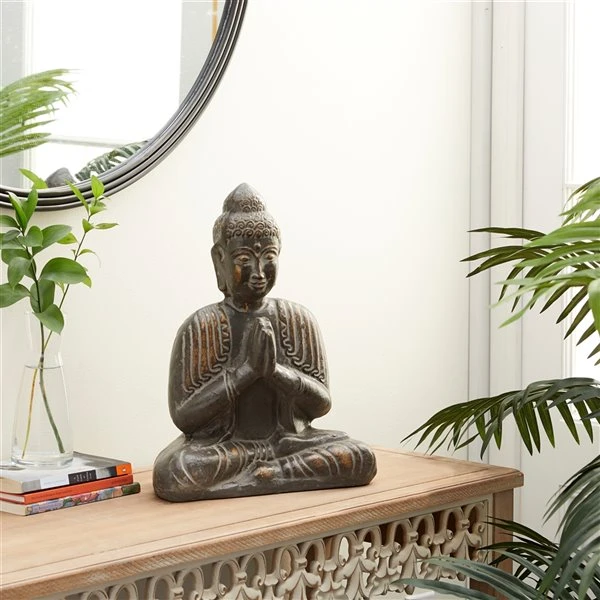 Grayson Lane 16-in x 13-in Rustic Brown Ceramic Buddha Scultpure 2 Grayson Lane 16-in x 13-in Rustic Brown Ceramic Buddha Scultpure - Image 2