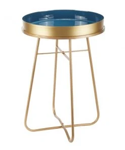 Grayson Lane Blue and Gold Metal Round End Table