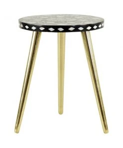Grayson Lane Gold Aluminum with Wood Top Round End Table