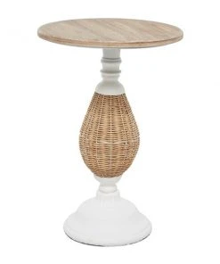 Grayson Lane Brown and White Iron with Wood Round End Table
