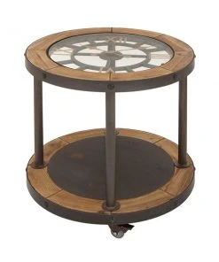 Grayson Lane Brown Wood and Glass Round End Table