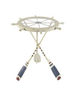 Grayson Lane Coastal White Metal and Glass Round End Table