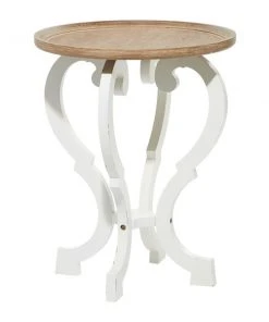 Grayson Lane Farmhouse Brown and White Wood Round End Table