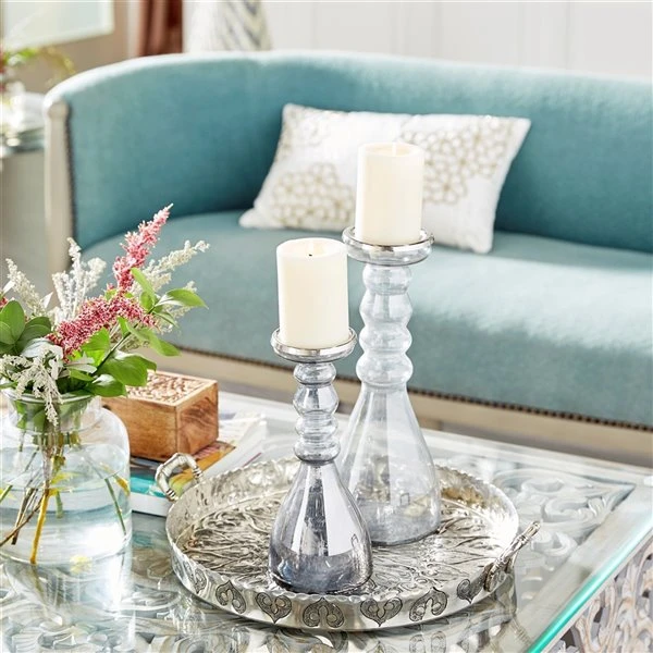 Grayson Lane Set of 2 Contemporary Clear Glass Pillar Candle Holder 2 Grayson Lane Set of 2 Contemporary Clear Glass Pillar Candle Holder - Image 2