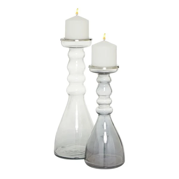 Grayson Lane Set of 2 Contemporary Clear Glass Pillar Candle Holder 5 Grayson Lane Set of 2 Contemporary Clear Glass Pillar Candle Holder - Image 5