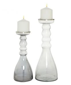 Grayson Lane Set of 2 Contemporary Clear Glass Pillar Candle Holder