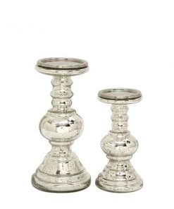 Grayson Lane Set of 2 Traditional Silver Glass Pillar Candle Holder -GRAYSON LANE shop 330857260 AlternateImage5 l