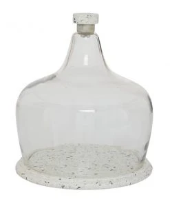 Grayson Lane 11-in x 9-in Contemporary Cake Stand with Cloche in White Stoneware and Glass