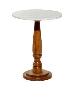 Grayson Lane White Granite/Marble and Mago Wood Round End Table