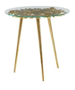 Grayson Lane Gold Aluminum with Glass Round End Table