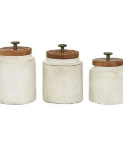 Grayson Lane Set of 3 Country Cottage White Terracotta Decorative Jars