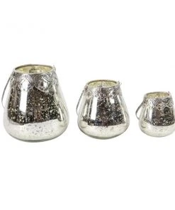 Grayson Lane Set of 3 Glam Silver Glass Pillar Candle Holder