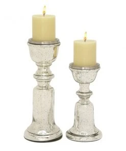 Grayson Lane Set of 2 Silver Glass Pillar Candle Holder
