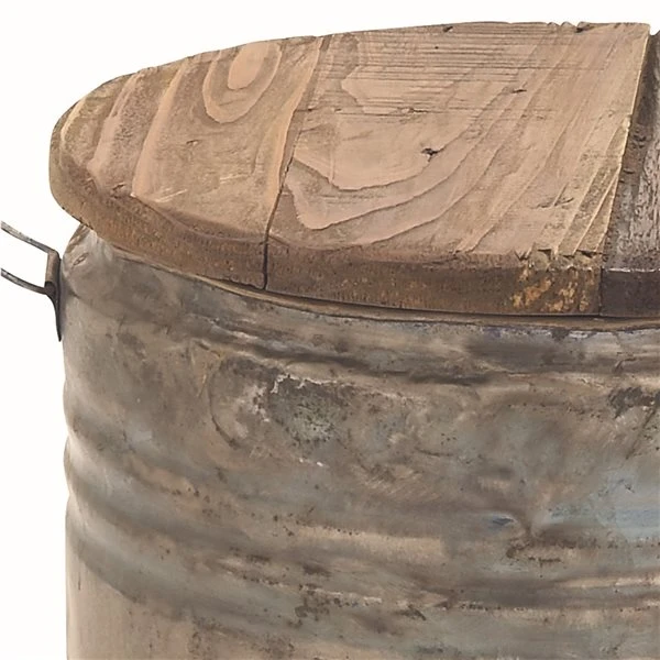 Grayson Lane Grey Tin and Wood Round End Table 3 Grayson Lane Grey Tin and Wood Round End Table - Image 3