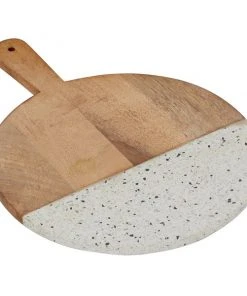 Grayson Lane 13.55-in x 16.8-in Round Natural Brown Wood/Terrazzo Cutting Board