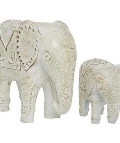 Grayson Lane Set of 2 9-in x 13-in Bohemian White Ceramic Elephant Sculpture