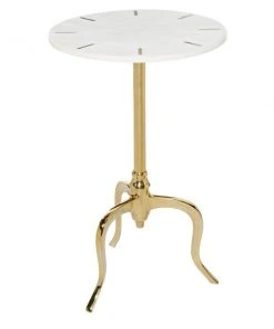 Grayson Lane White and Gold Granite/Marble Round End Table