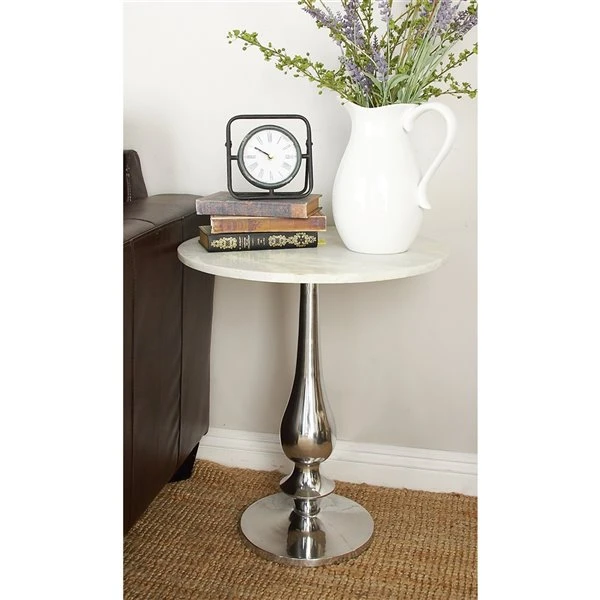 Grayson Lane Traditional White Granite/Marble Round End Table 3 Grayson Lane Traditional White Granite/Marble Round End Table - Image 3