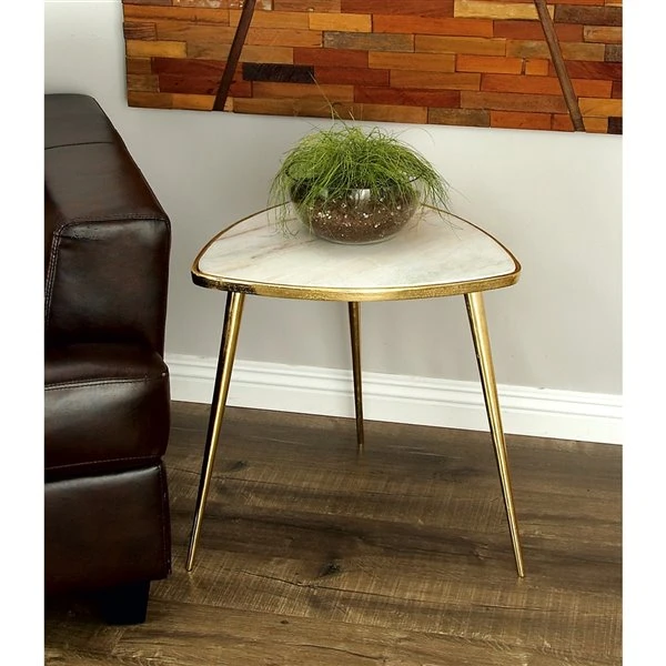 Grayson Lane Modern Gold Aluminum and Wood Triangle End Table 2 Grayson Lane Modern Gold Aluminum and Wood Triangle End Table - Image 2