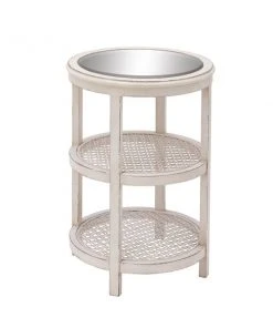 Grayson Lane White Wood with Mirror Round 3-Tier End Table