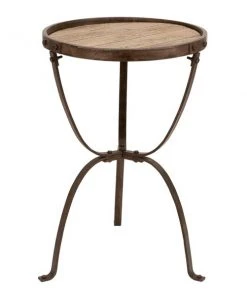 Grayson Lane Industrial Brown Iron and Wood Round End Table