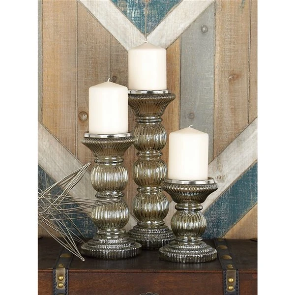 Grayson Lane Set of 3 Traditional Glass Pillar Candle Holder 2 Grayson Lane Set of 3 Traditional Glass Pillar Candle Holder - Image 2