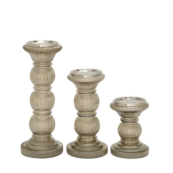Grayson Lane Set of 3 Traditional Glass Pillar Candle Holder 5 Grayson Lane Set of 3 Traditional Glass Pillar Candle Holder - Image 5