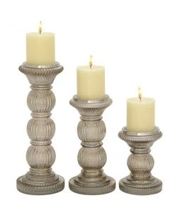 Grayson Lane Set of 3 Traditional Glass Pillar Candle Holder