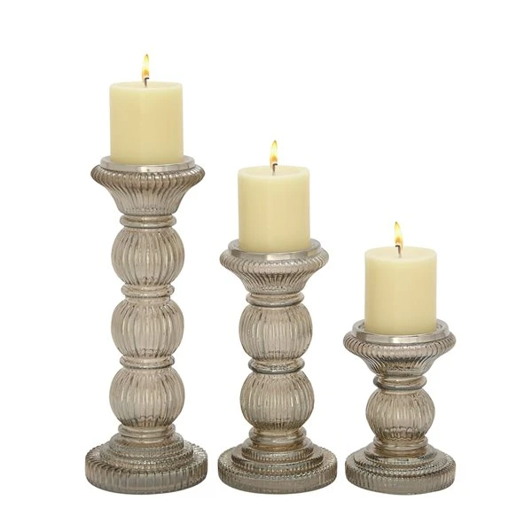 Grayson Lane Set of 3 Traditional Glass Pillar Candle Holder 1 Grayson Lane Set of 3 Traditional Glass Pillar Candle Holder