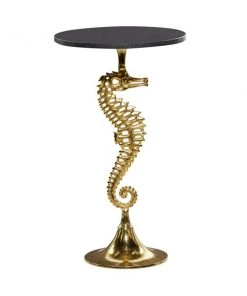 Grayson Lane Coastal Gold and Black Granite/Marble Round End Table