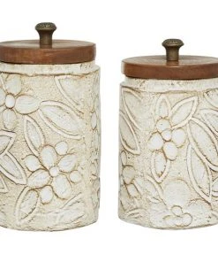 Grayson Lane Set of 2 Farmhouse White Decorative Jars