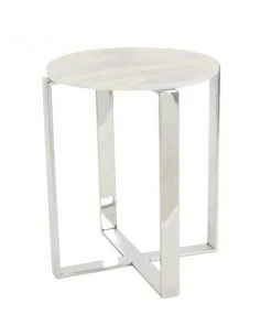 Grayson Lane White Granite/Marble Round End Table