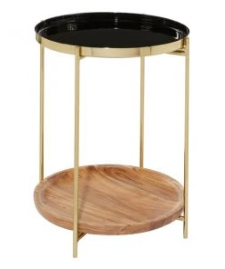 Grayson Lane Gold Mango Wood and Metal Round End Table
