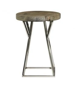 Grayson Lane Brown Wood and Stainless Steel Round End Table