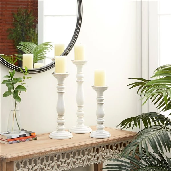 330857484_AlternateImage1_l.jpg Grayson Lane Set of 3 White Mango Wood Pillar Country Cottage Candle Holder -GRAYSON LANE shop 330857484 AlternateImage1 l