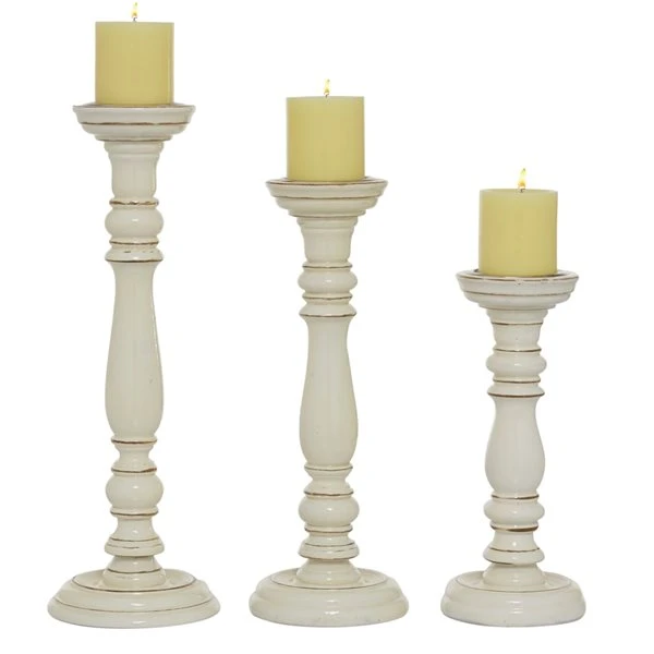 330857484_MainImage_001_l.jpg Grayson Lane Set of 3 White Mango Wood Pillar Country Cottage Candle Holder -GRAYSON LANE shop 330857484 MainImage 001 l