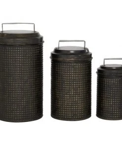 Grayson Lane Set of 3 Farmhouse Black Metal Canisters
