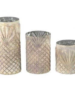 Grayson Lane Set of 3 Vintage Beige Glass Pillar Candle Holder