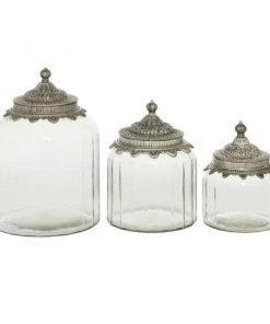 Grayson Lane Set of 3 Traditional Clear Glass Decorative Jars
