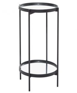 Grayson Lane Contemporary Black Metal with Glass Round End Table