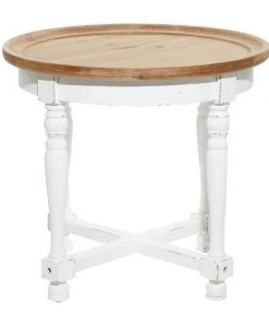 Grayson Lane Farmhouse White and Brown Wood Round End Table