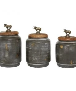 Grayson Lane Set of 3 Country Cottage Grey Terracotta Decorative Jars