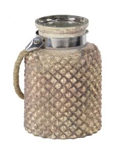 Grayson Lane Vintage Lantern Gold Glass Pillar Candle Holder