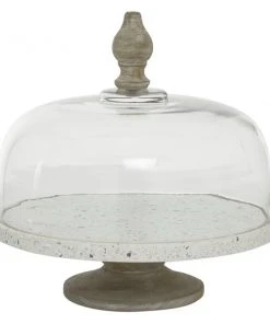 Grayson Lane 12-in x 12-in Contemporary Cake Stand with Cloche in White Glass and Iron