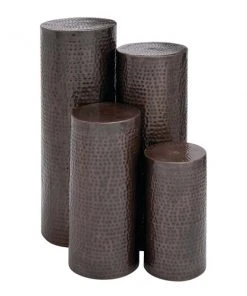 Grayson Lane Industrial Brown Metal Round Pedestral End Table - Set of 4