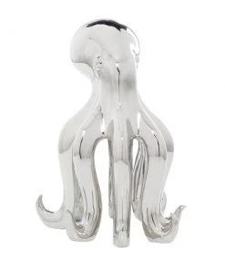 GRAYSON LANE 17 In. x 11 In. Glam Octopus Sculpture Silver Porcelain