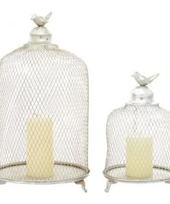 GRAYSON LANE Set of 2 17 In., 12 In. Contemporary Lantern Silver Metal