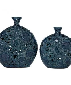 GRAYSON LANE Set of 2 16 In., 13 In. Eclectic Vase Blue Stoneware