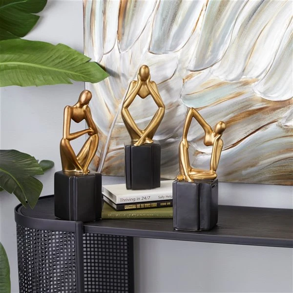 GRAYSON LANE Set of 3 4 In. x 13 In. Abstract Sculpture Gold Porcelain 2 GRAYSON LANE Set of 3 4 In. x 13 In. Abstract Sculpture Gold Porcelain - Image 2